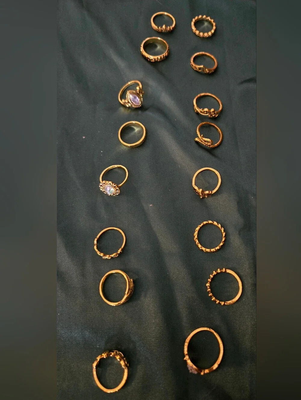 Antique Gold-Tone Women's Rings Set, Some CZ, Some Decorative, Lot Of 16